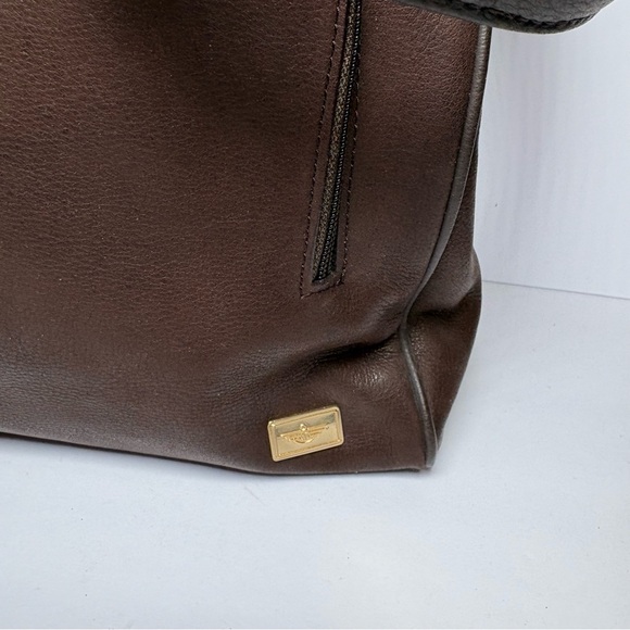 Vintage Dockers 100% Genuine Leather Shoulder Tote Bag Brown Purse Zip Top - Picture 2 of 7